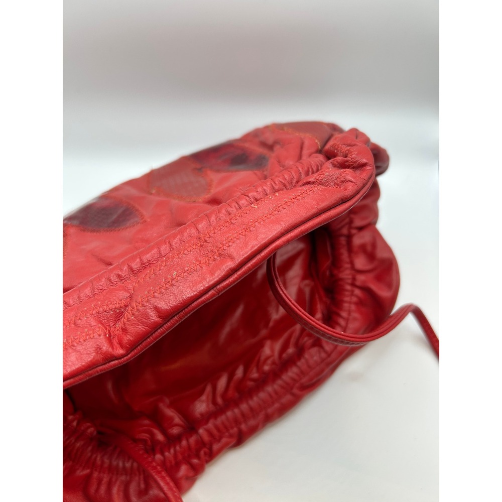 Vintage‎ Red Leather Crossbody Bag Patchwork Textured/Animal Design - Picture 11 of 14